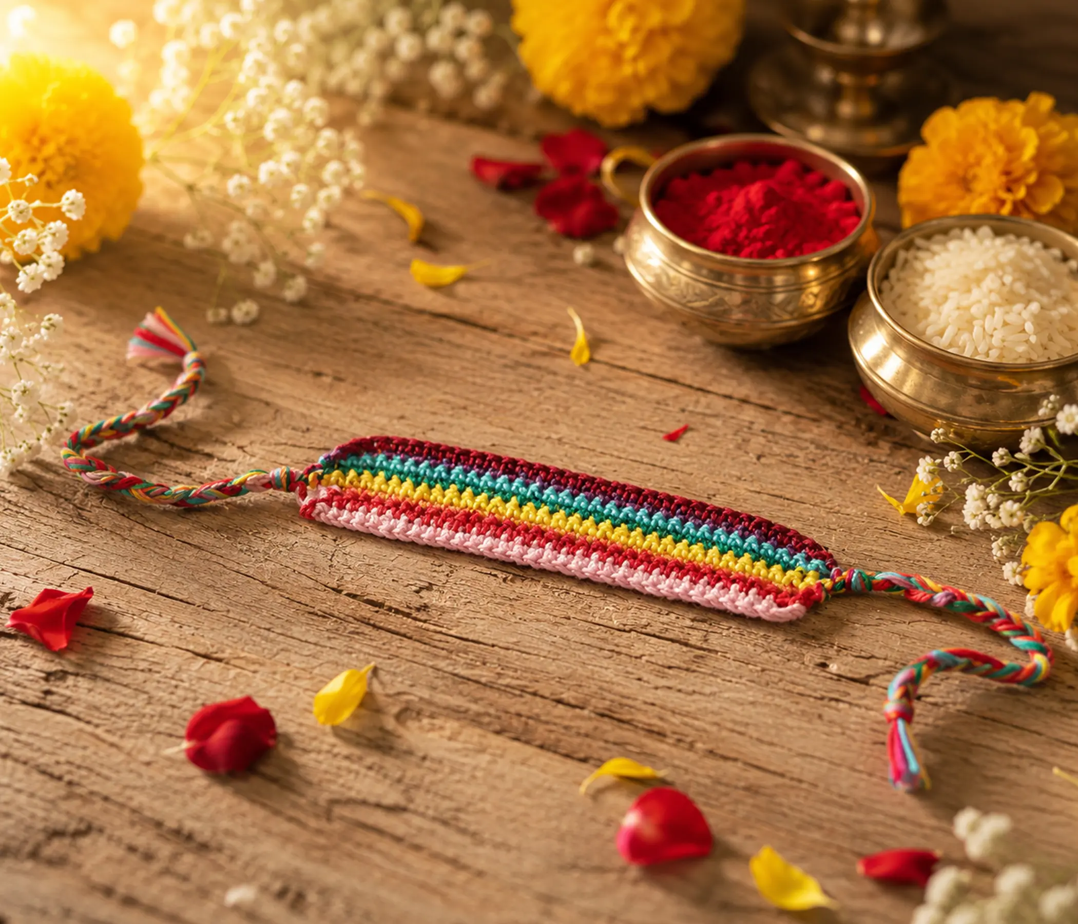 Handcrafted Rainbow Crochet Rakhi - Handmade Rakhadi for Raksha Bandhan